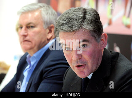 Sir Hugh Robertson (right) the BOA Chairman and Bill Sweeney the BOA Chief executive officer, as they discuss success of Rio 2016, the recent Chairman elections and work going forward including work around PyeongChang 2018 and Tokyo 2020, during a briefing at the British Olympic Association HQ, in central London. PRESS ASSOCIATION Photo. Picture date: Monday December 12, 2016. See PA story SPORT BOA. Photo credit should read: Nick Ansell/PA Wire Stock Photo