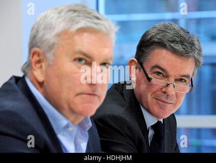 Sir Hugh Robertson (right) the BOA Chairman and Bill Sweeney the BOA Chief executive officer, as they discuss success of Rio 2016, the recent Chairman elections and work going forward including work around PyeongChang 2018 and Tokyo 2020, during a briefing at the British Olympic Association HQ, in central London. Stock Photo