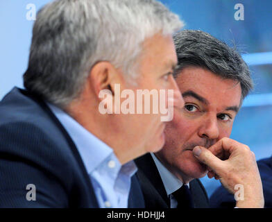 Sir Hugh Robertson (right) the BOA Chairman and Bill Sweeney the BOA Chief executive officer, as they discuss success of Rio 2016, the recent Chairman elections and work going forward including work around PyeongChang 2018 and Tokyo 2020, during a briefing at the British Olympic Association HQ, in central London. Stock Photo