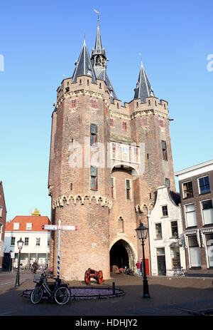 Medieval Sassenpoort (Sassen Gate), impressive medieval gatehouse in Zwolle, Overijssel, Netherlands Stock Photo