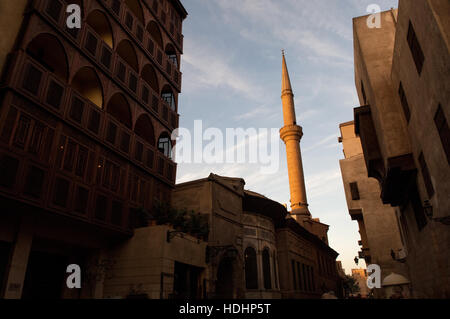 Mosque Minaret in Islamic Cairo Street, Egypt. Stock Photo