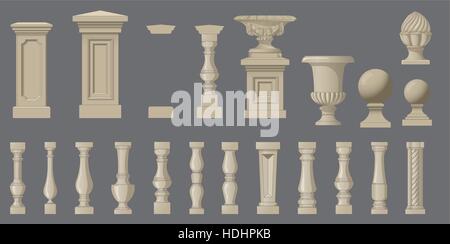 Set of random style balusters with stands Stock Vector