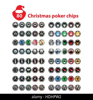 Casino Chips Set of 80 Christmas eighty pieces. Santa Claus beard god.Illyustratsiya new vector. Use for the site, printing, paper, cloth, decoration, design, etc. 10. EPS on a white background to separate easily Stock Vector