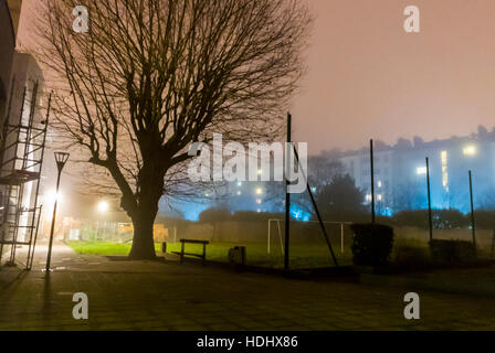 Montreuil, France, Paris Suburbs, Street Scenes in Fog at Night, paris air pollution, WINTER SCENE, france suburb residential, Building Atmosphere Stock Photo