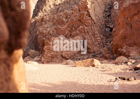 Gorge colored canyon in Egypt at the top near the edge of the cliff. Stock Photo