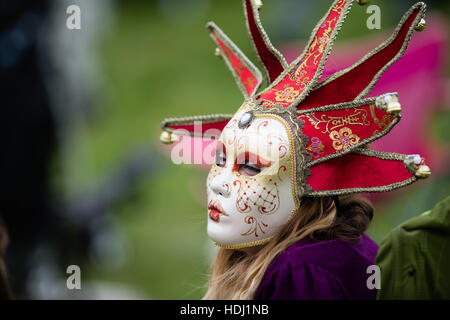 Audience members wearing fancy dress at the 2016 Big Tribute music festival, on the outskirts of Aberystwyth Wales UK,  held every year on the August Bank Holiday weekend,. Stock Photo