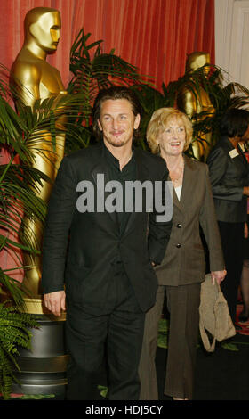 Actor Sean Penn , Academy Award nominee as best actor for his role in 'Mystic River' arrives with his mother Eileen  at a Academy Awards Nominees Luncheon held at the Beverly Hilton in Beverly Hills, California on Monday 09 February 2004. Photo credit: Francis Specker Stock Photo