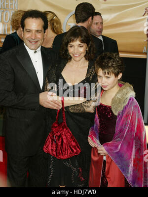 Tony Shalhoub with wife, Brooke Adams, and daughter, Sophie Shalhoub,   arrives at the Screen Actors Guild Awards in Los Angeles, California on February 22, 2004.  Photo credit: Francis Specker Stock Photo