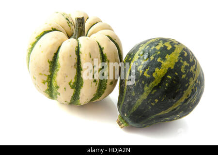Two pumpkins close up isolated over white Stock Photo