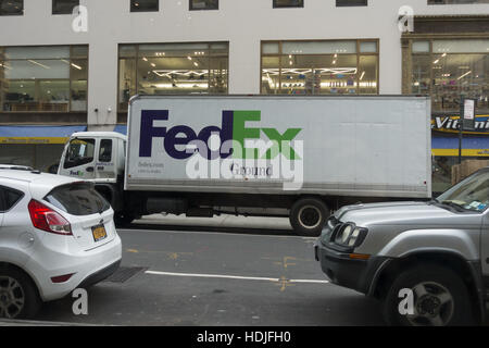 FedEx truck parked in midtown Manhattan, Stock Photo