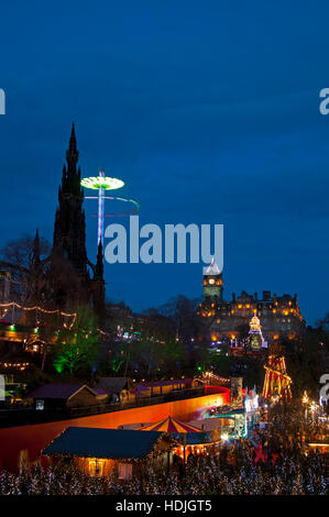 Edinburgh Christmas illuminations lights and fun fair, East princes Street Gardens, Scotland UK 2016 Stock Photo