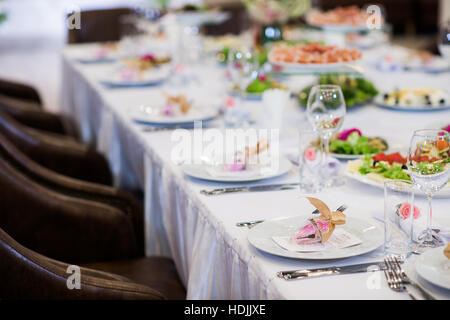 The elegant dinner table at restaurant Stock Photo