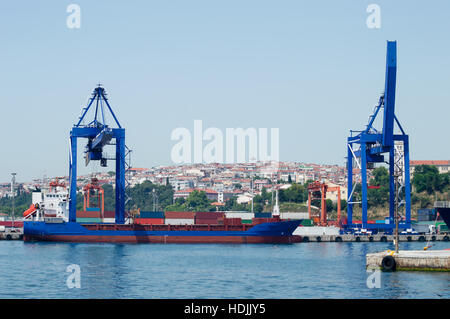 Wide shot of two port cranes in Haydarpasa Port Stock Photo