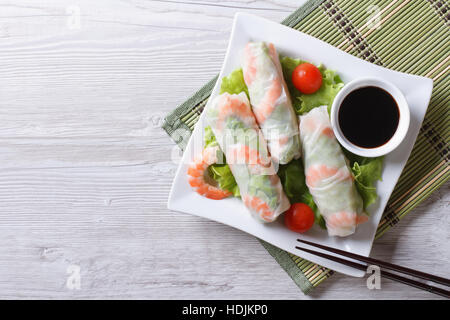 spring roll with shrimp and vegetables on a plate. horizontal view from above Stock Photo