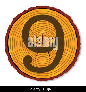 A timber end section over a white background with the number nine Stock Vector