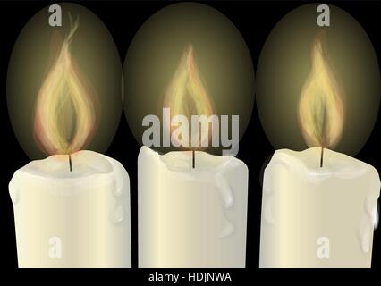 three burning candles  on a black background Stock Vector