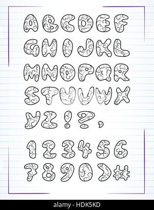 doodle alphabet drawn on the page notebook. Vector Stock Vector