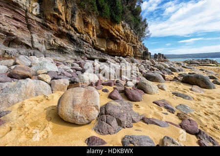 Palaeozoic sedimentary rock formations, part of the Narooma Accretionary Complex, Eden, South Coast, New South Wales, NSW, Australia Stock Photo