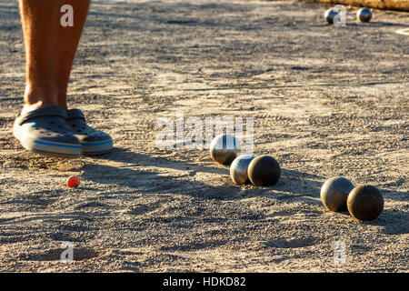 Game of petanque on the ground. Horizontal image. Stock Photo