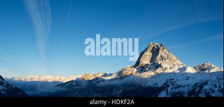 sunset on the western slope of the peak Midi d'Ossau, 2884 meters, Ossau Valley, Pyrenees, France Stock Photo