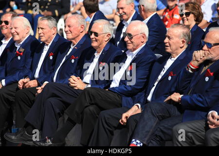 Members of the U.S. Astronaut Hall of Fame listen to speakers during the opening ceremony for the Heroes and Legends attraction at the Kennedy Space Center Visitor Complex November 11, 2016 in Titusville, Florida. Stock Photo