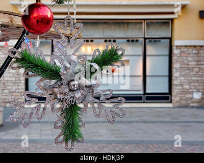 hanging snowflake decoration at Christmas Stock Photo