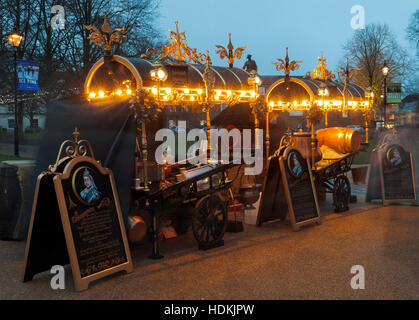 Winchester Christmas market decorative mulled wine carts. Stock Photo