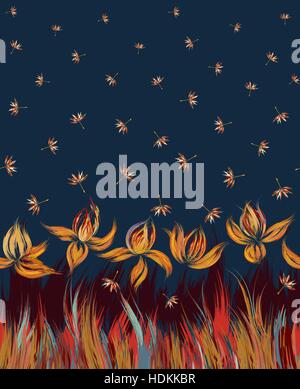 Seamless pattern with floral ornament, irises in a grunge style on white background. Stock Vector