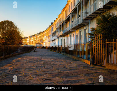 Evening light at Royal York Crescent in Clifton village Bristol which is said to be the longest residential crescent in Europe Stock Photo