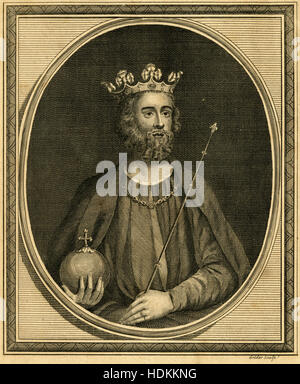 Antique 1787 engraving, King Edward II. Edward II (1284-1327), also called Edward of Caernarfon, was King of England from 1307 until he was deposed in January 1327. SOURCE: ORIGINAL ENGRAVING. Stock Photo