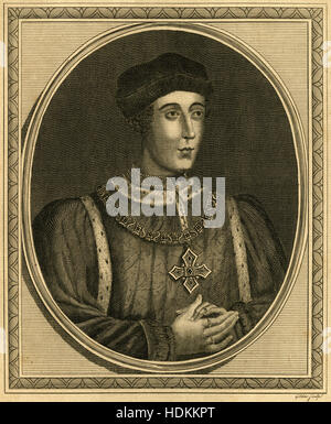 Antique 1787 engraving, King Henry VI. Henry VI (1421-1471) was King of England from 1422 to 1461 and again from 1470 to 1471, and disputed King of France from 1422 to 1453. SOURCE: ORIGINAL ENGRAVING. Stock Photo