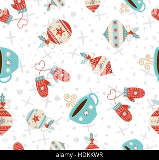 Merry Christmas seamless pattern background, cute holiday decoration in retro style. Includes ornament and winter elements. EPS10 vector. Stock Vector