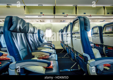 View of an empty passenger airplane cabin Stock Photo