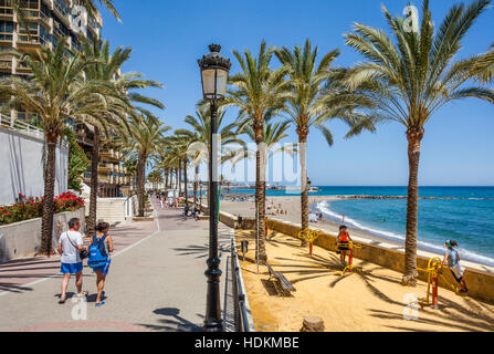 Spain, Andalusia, Province of Malaga, Costa del Sol, Marbella, Playa de la Bajadilla, La Bajadilla Beach Stock Photo