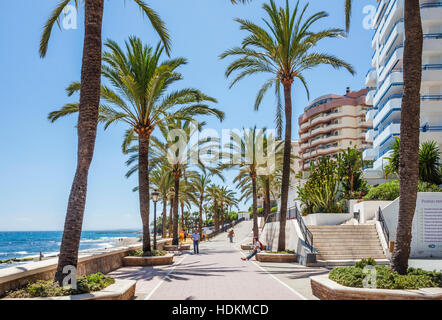 Spain, Andalusia, Province of Malaga, Costa del Sol, Marbella, Paseo Alfonso Canas Noguera at Playa de la Bajadilla, La Bajadilla Beach Stock Photo