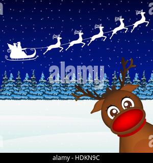 Reindeer peeking sideways in the forest vector illustration holi Stock Vector