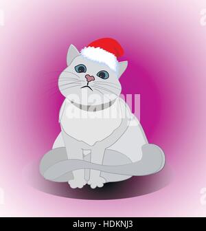 Christmas cute cat wearing santa hat Stock Vector