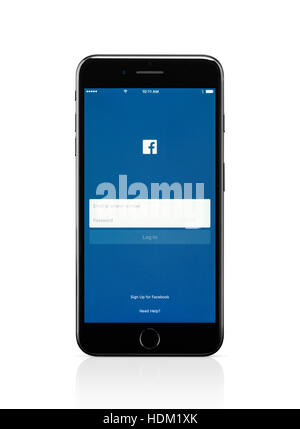 Apple iPhone 7 Plus with Facebook login screen on its display isolated ...