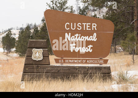 A sign that marks the entrance to a National Forest Stock Photo