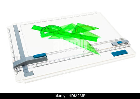 drawing board with measuring tools on a white background Stock Photo