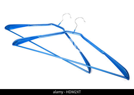 blue coat hanger on a white background Stock Photo