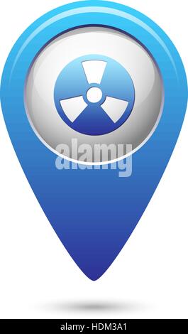 Radioactive icon on blue map pointer. Vector illustration Stock Vector