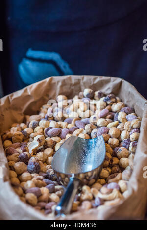 hazelnuts in paper bag Stock Photo