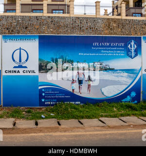 Real estate advertisement of chinese investor. Chinese Billbard advertising a Holiday Resort being build in Freetown, Sierra Leone Stock Photo