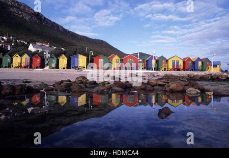 Beach Sheds in Muizenberg, near Cape of Good Hope, Cape Town, South Africa. Stock Photo