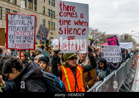 New York, USA. 12th Dec, 2016. Women and Allies, Nationwide Protest in New York City - On the 12th of December, women and allies in cities across the country unify to demonstrate collective power, and to deliver the message in a unified voice that women are ready to stand against any government action that would serve to erode the rights of women and other vulnerable groups. Credit:  Erik McGregor/Pacific Press/Alamy Live News Stock Photo