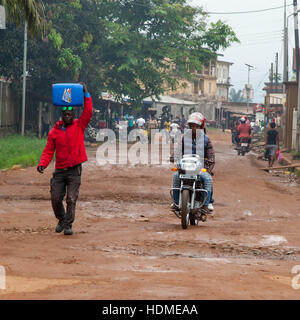Street in Kenema, Sierra Leone. Here pedestrians and motor vehicle drivers do not always watch out for each other