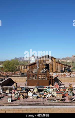 Model Railroad at the Superstition Mountain Museum on Route 88 in Apache Junction, Arizona. The G-Scale model has towns, a gold ans silver mine Stock Photo