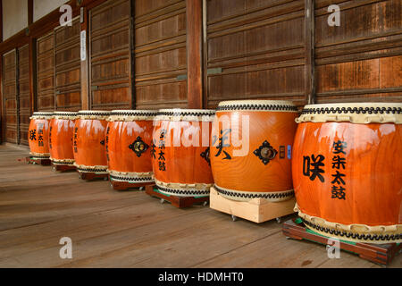 Japanese taiko drums, Bishumondo Temple, Kyoto, Japan Stock Photo