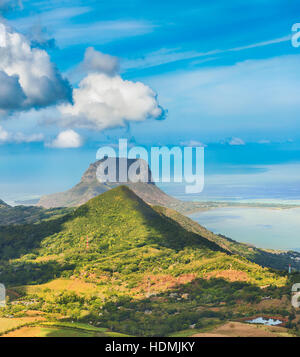 View from the viewpoint. Le Morne Brabant on background. Mauritius. Stock Photo
